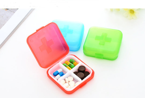 Portable cross four grid medicine box